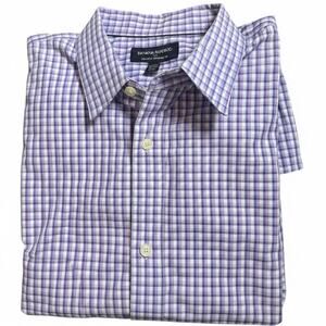 Banana Republic Men's Large Purple/Blue plaid, Long sleeve non-iron, dress shirt